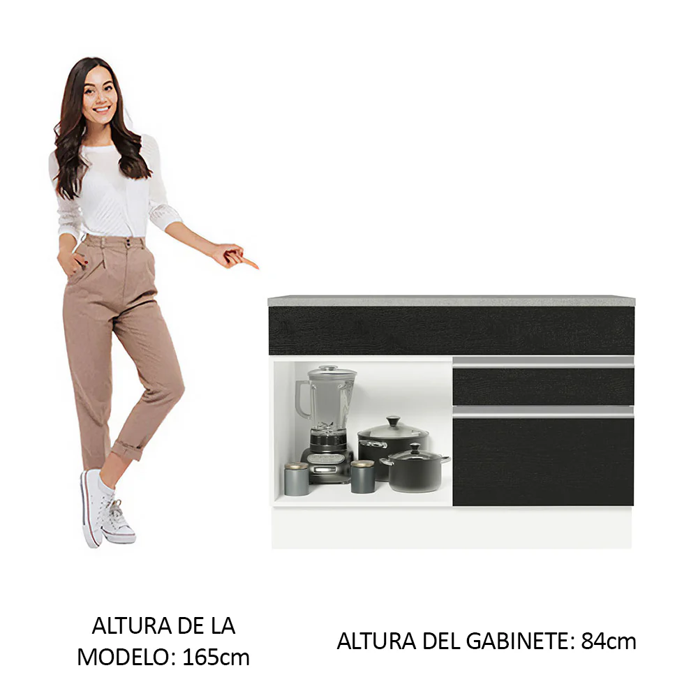 Bajo Mesada Cocina 120 x 60 cm 1 Puerta 2 Cajones Blanco/Negro (Con Mesada) Glamy Madesa - Image 5