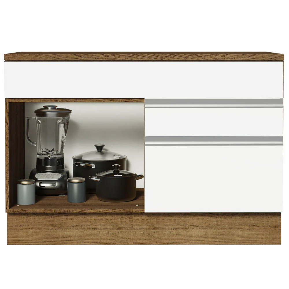 Bajo Mesada Cocina 120 x 60 cm 1 Puerta 2 Cajones Marrón/Blanco (Con Mesada) Glamy Madesa - Image 6