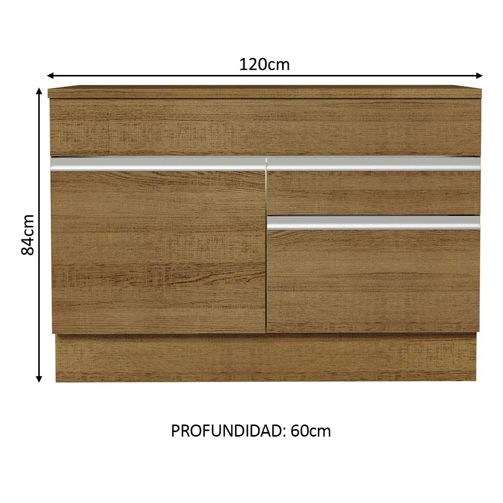 Bajo Mesada Cocina 120 x 60 cm 1 Puerta 2 Cajones Marrón (Con Mesada) Glamy Madesa - Image 2