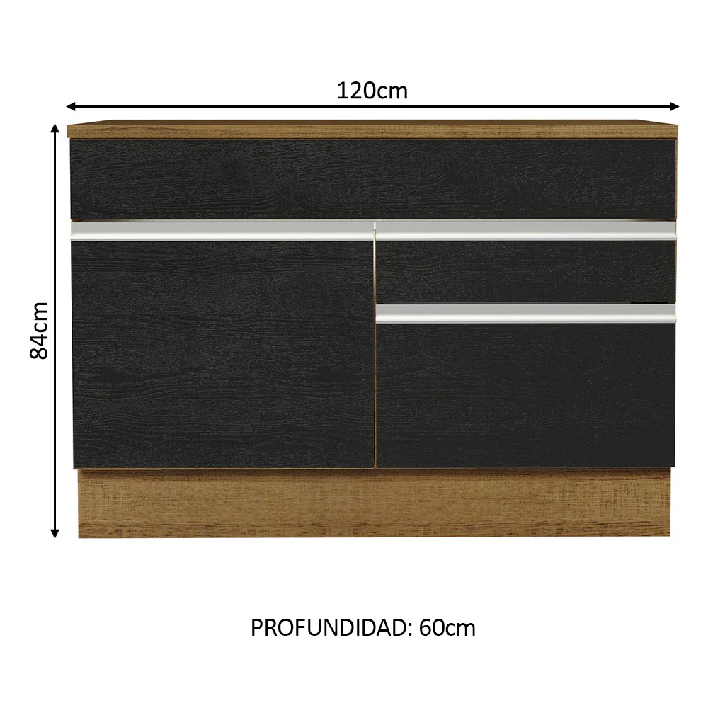 Bajo Mesada Cocina 120 x 60 cm 1 Puerta 2 Cajones Marrón/Negro (Con Mesada) Glamy Madesa - Image 2