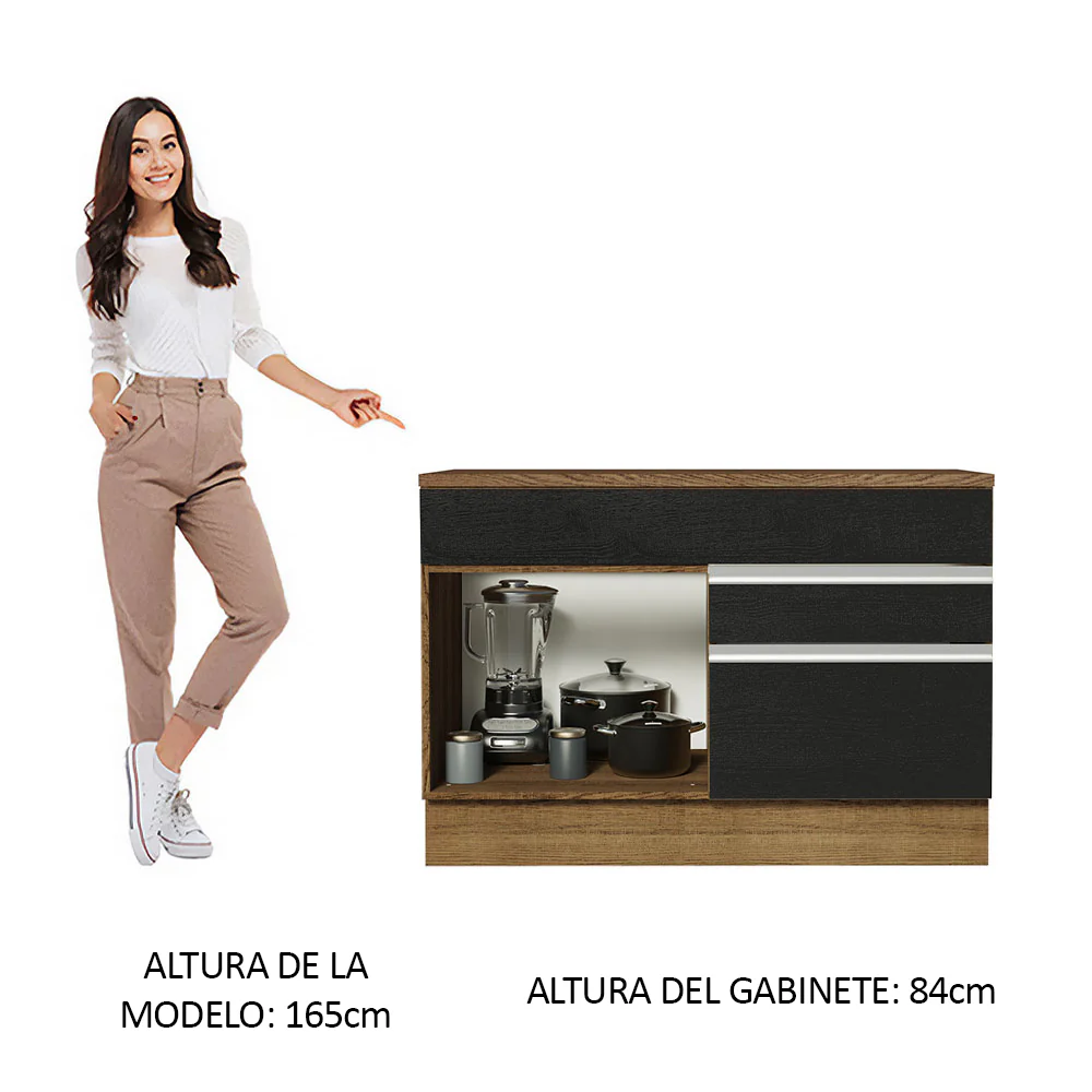 Bajo Mesada Cocina 120 x 60 cm 1 Puerta 2 Cajones Marrón/Negro (Con Mesada) Glamy Madesa - Image 3