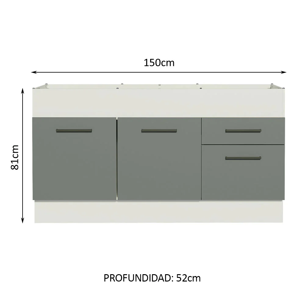 Bajo Mesada 150 cm 2 Cajones 2 Puertas Agata Blanco/Gris - Image 2