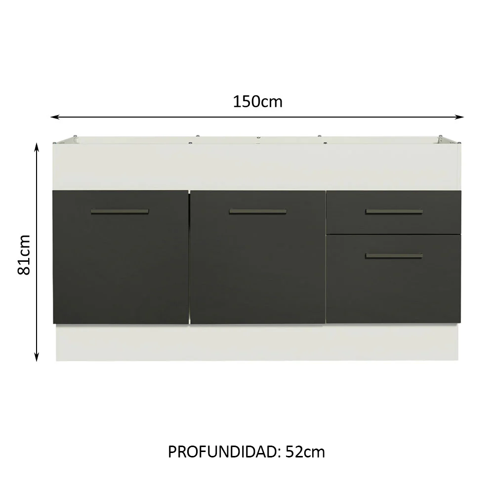 Bajo Mesada 150 cm 2 Cajones 2 Puertas Agata Blanco/Negro - Image 2
