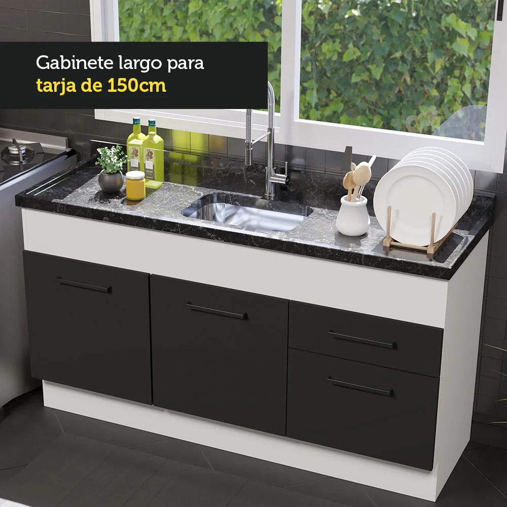 Bajo Mesada 150 cm 2 Cajones 2 Puertas Agata Blanco/Negro - Image 5