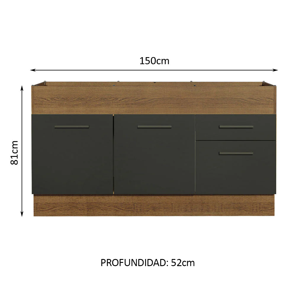 Bajo Mesada 150 cm 2 Cajones 2 Puertas Agata Marrón/Negro - Image 3