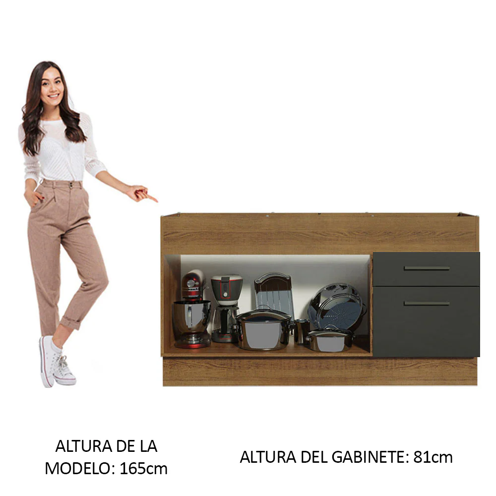 Bajo Mesada 150 cm 2 Cajones 2 Puertas Agata Marrón/Negro - Image 4