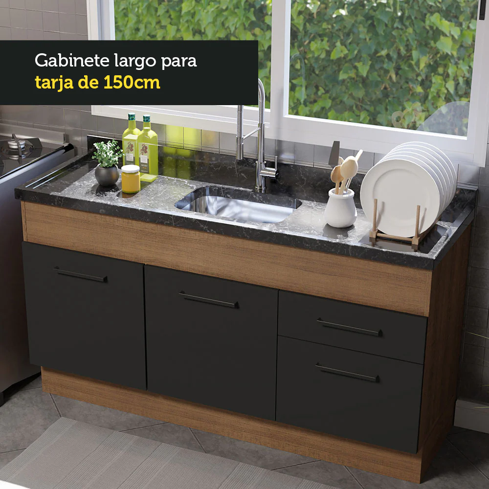 Bajo Mesada 150 cm 2 Cajones 2 Puertas Agata Marrón/Negro - Image 5
