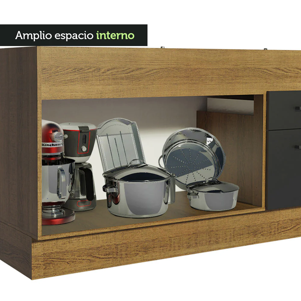 Bajo Mesada 150 cm 2 Cajones 2 Puertas Agata Marrón/Negro - Image 7