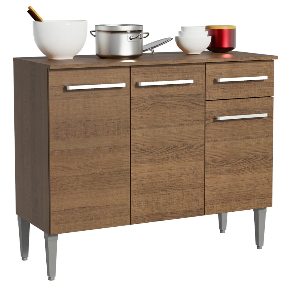 Bajo Mesada Cocina 105 cm 3 Puertas y 1 Cajón Marrón Emilly Madesa