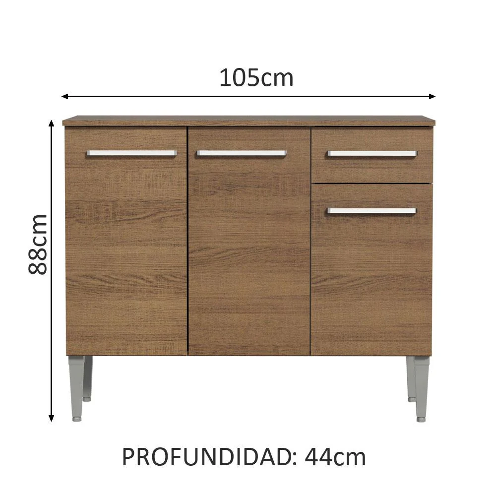 Bajo Mesada Cocina 105 cm 3 Puertas y 1 Cajón Marrón Emilly Madesa - Image 2