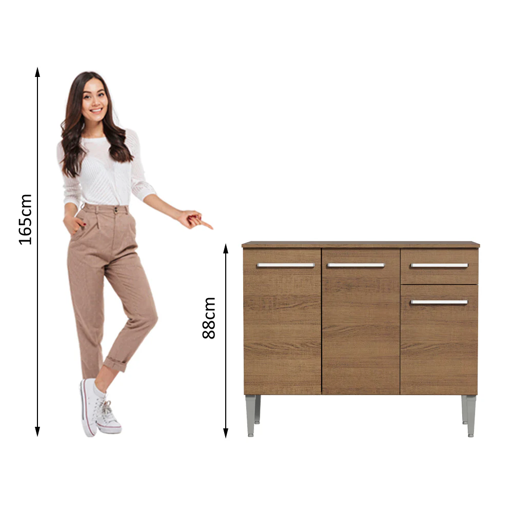 Bajo Mesada Cocina 105 cm 3 Puertas y 1 Cajón Marrón Emilly Madesa - Image 4