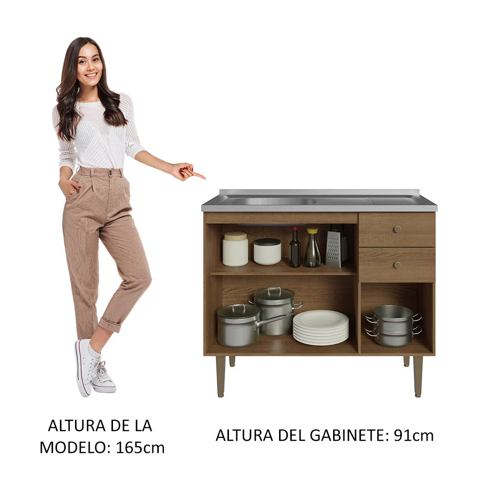 Bajo Mesada 3 Puertas y 2 Cajones 105cm con Bacha Marrón Gourmet - Image 4