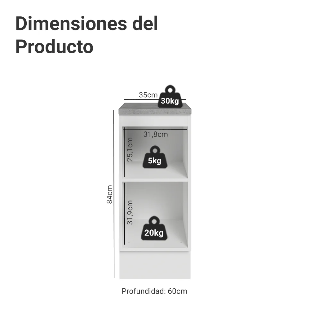 Bajo Mesada 35 x 60 cm 1 Puerta (Con Mesada) Blanco/Crema Vik Madesa - Image 2