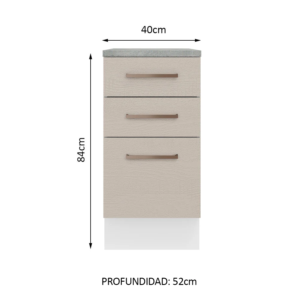 Bajo Mesada 40 cm 3 Cajones Agata Blanco/Crema - Image 2