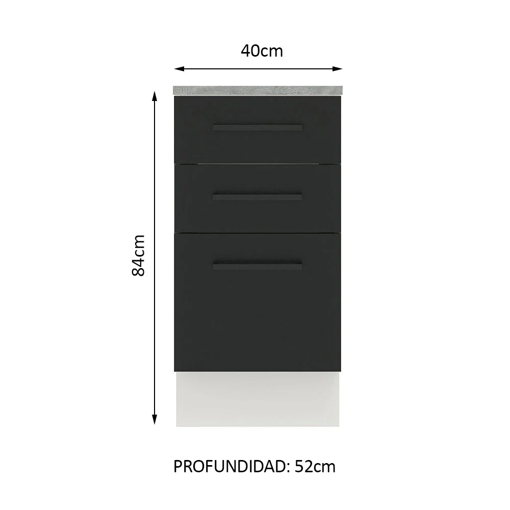 Bajo Mesada 40 cm 3 Cajones Agata Blanco/Negro - Image 2