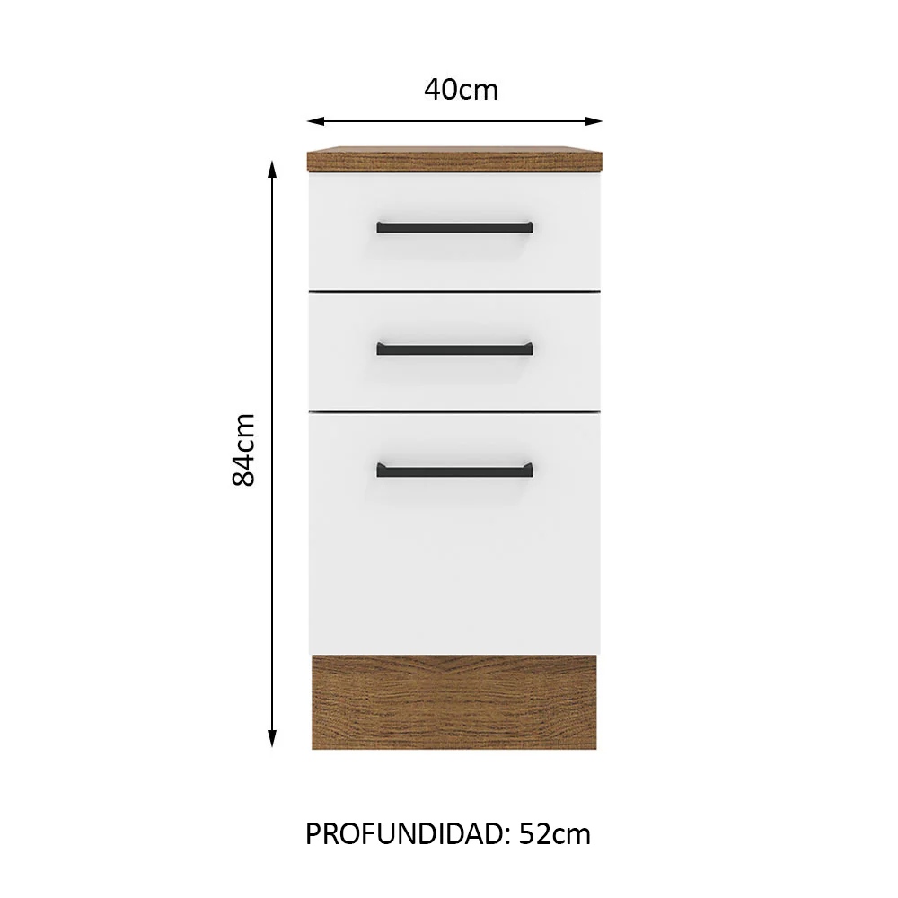 Bajo Mesada 40 cm 3 Cajones Agata Marrón/Blanco - Image 2