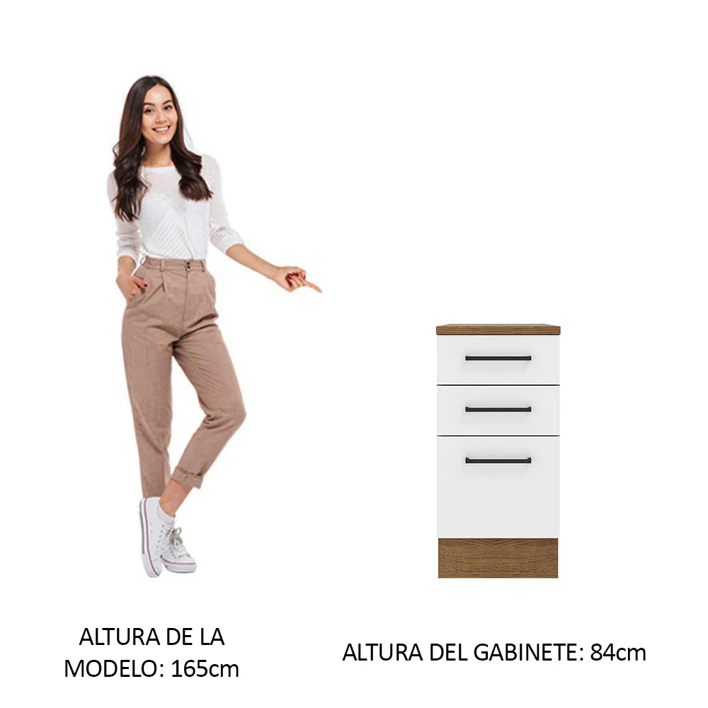 Bajo Mesada 40 cm 3 Cajones Agata Marrón/Blanco - Image 3