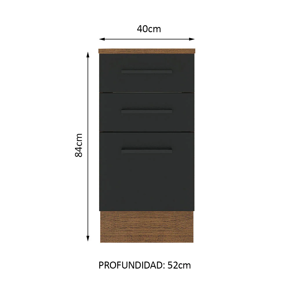 Bajo Mesada 40 cm 3 Cajones Agata Marrón/Negro - Image 2