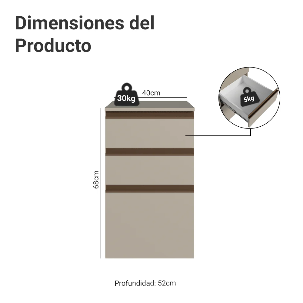 Bajo Mesada 40 cm 3 cajones Flotante Crema Nice - Image 2