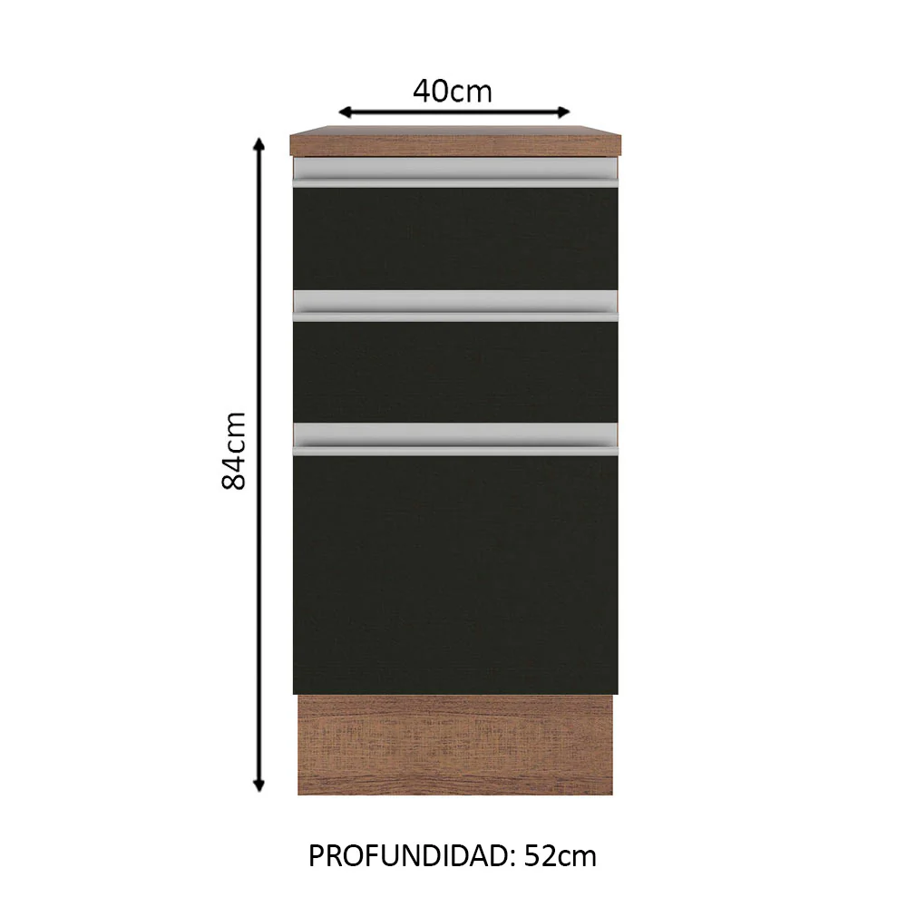 Bajo Mesada 40 cm 3 Cajones Glamy Marrón/Negro - Image 2