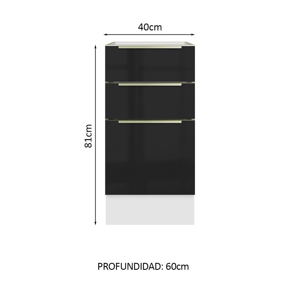 Bajo Mesada 40 cm x 60 cm, 3 Cajones Lux Blanco/Negro - Image 2