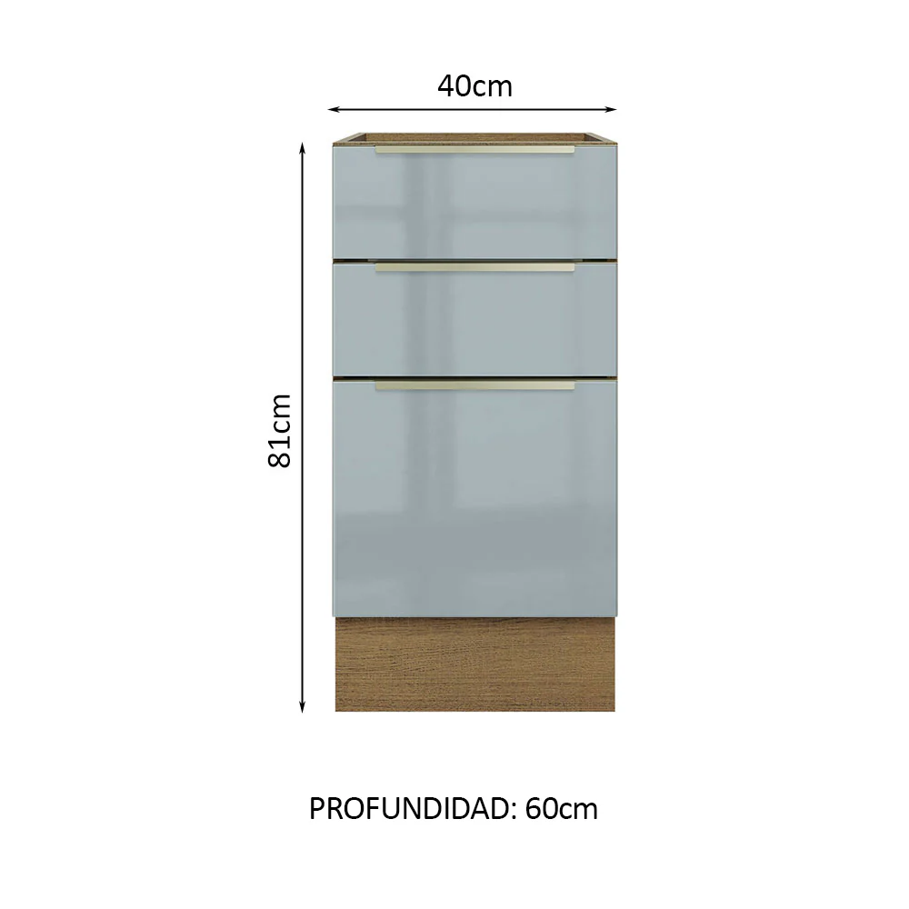 Bajo Mesada 40 cm x 60 cm, 3 Cajones Lux Marrón/Gris - Image 2