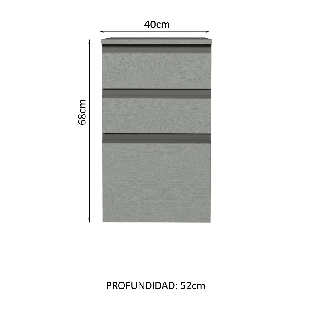 Bajo Mesada 40 cm 3 Cajones Sin Patas Nice Gris - Image 2