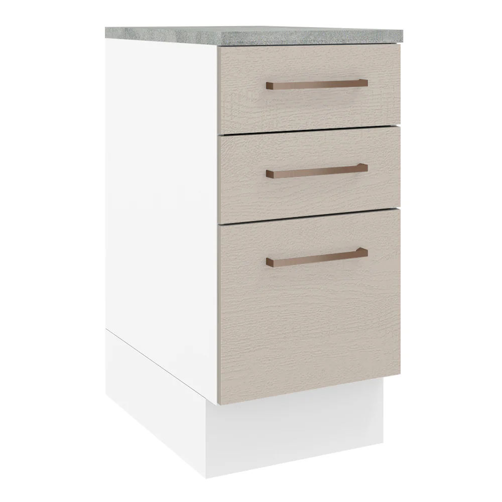 Bajo Mesada 40 x 60 cm, 3 Cajones (Con Mesada) Agata Blanco/Crema