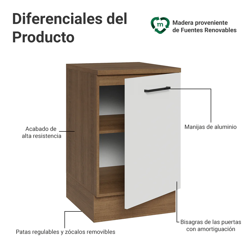 Bajo Mesada 50 x 60 cm 1 Puerta (con mesada) Ágata Marrón/Blanco - Image 3