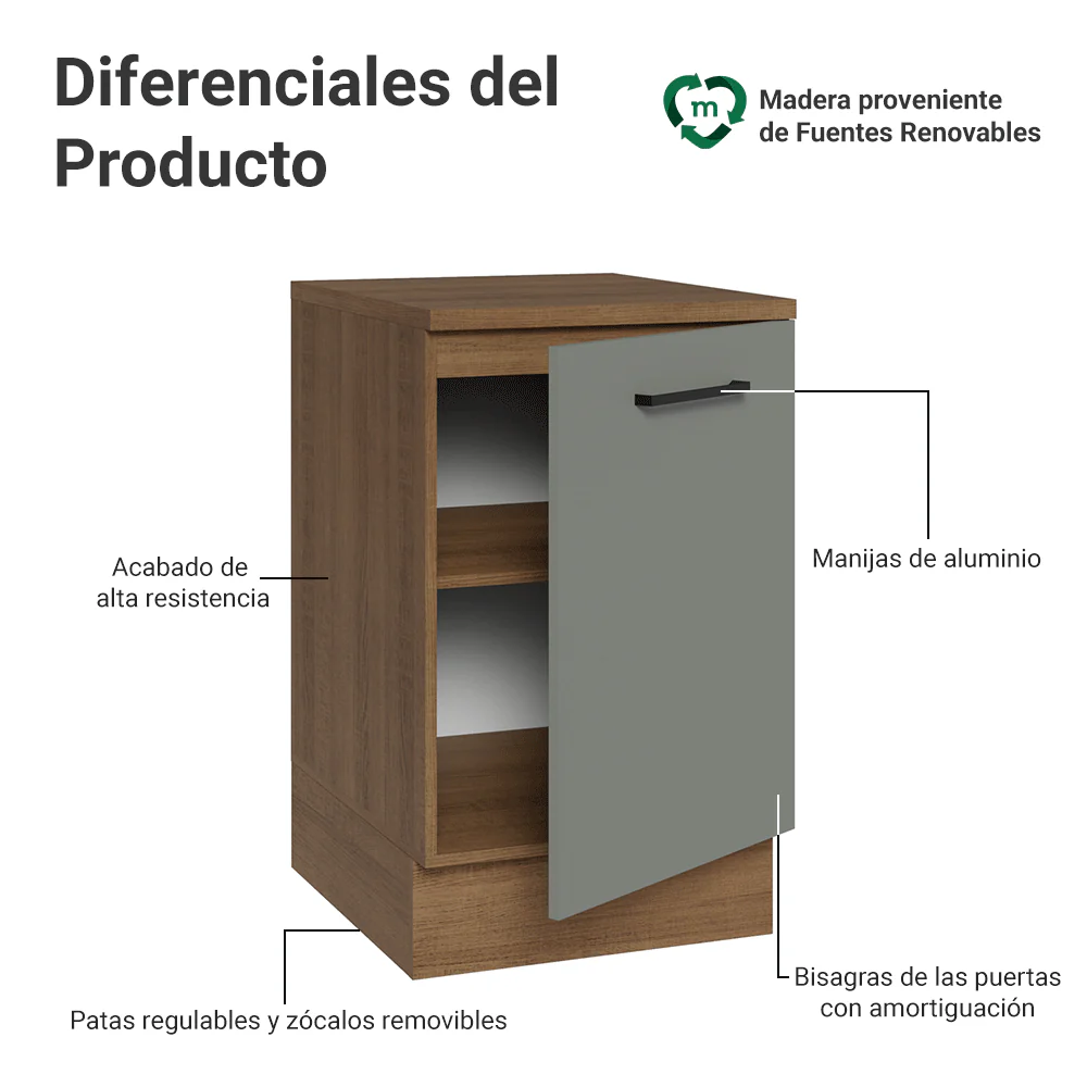 Bajo Mesada 50 x 60cm 1 Puerta (con mesada) Ágata Marrón/Gris - Image 3