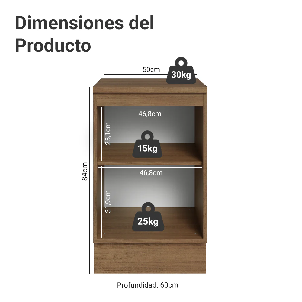 Bajo Mesada 50 x 60cm 1 Puerta (con mesada) Marrón Stella - Image 2