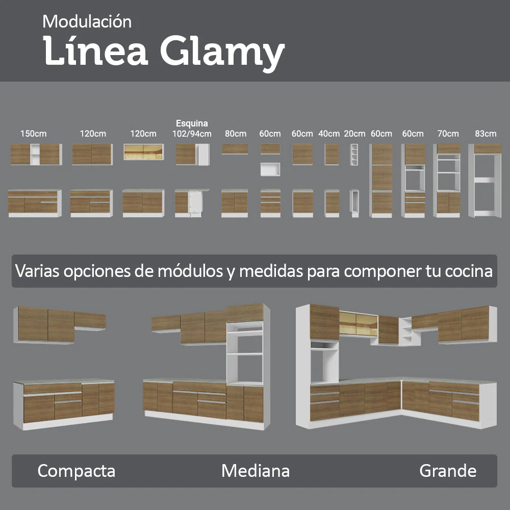 Bajo Mesada 50 x 60cm 1 Puerta (Sin Mesada) Blanco/Marrón Glamy - Image 8