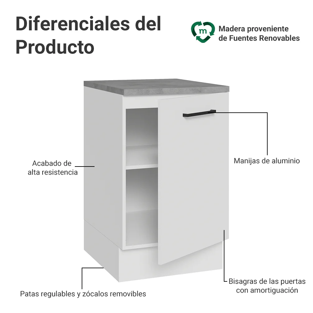 Bajo Mesada 50cm 1 puerta Blanco Agata Madesa - Image 3