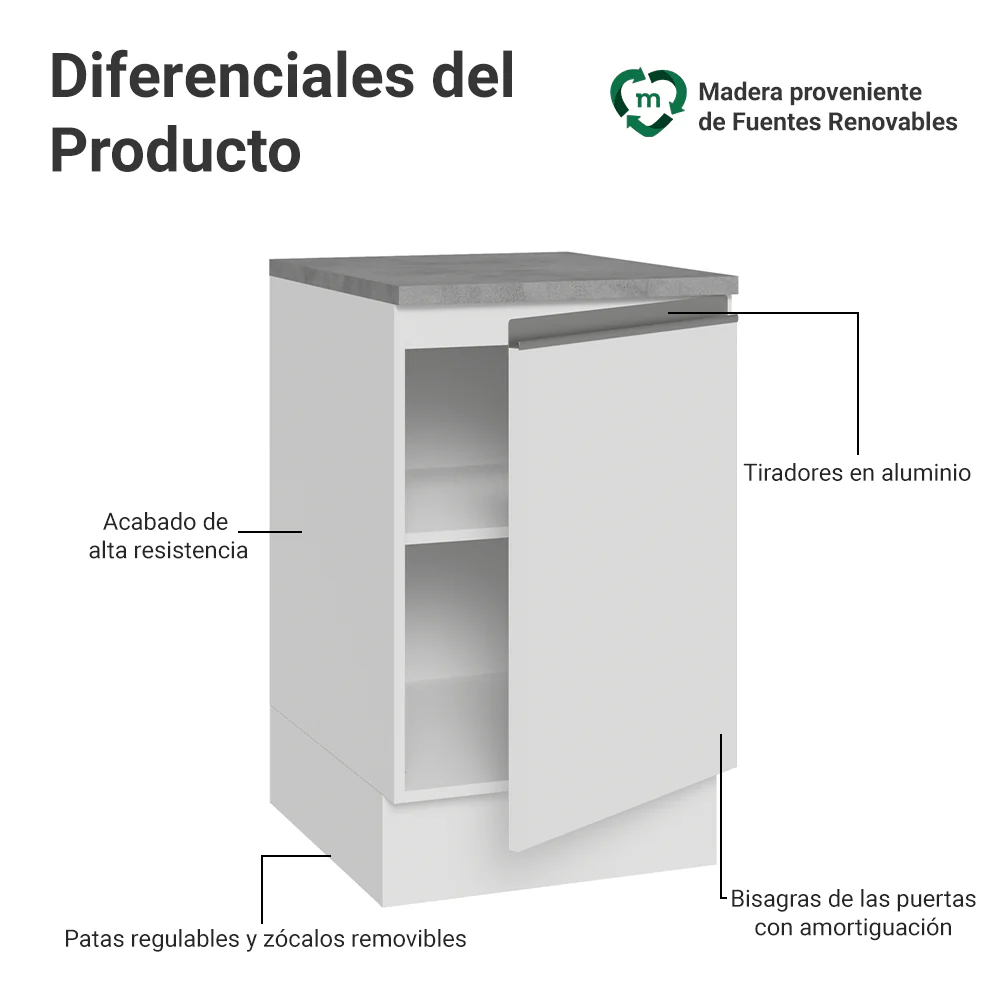 Bajo Mesada 50cm 1 puerta Blanco Glamy Madesa - Image 3