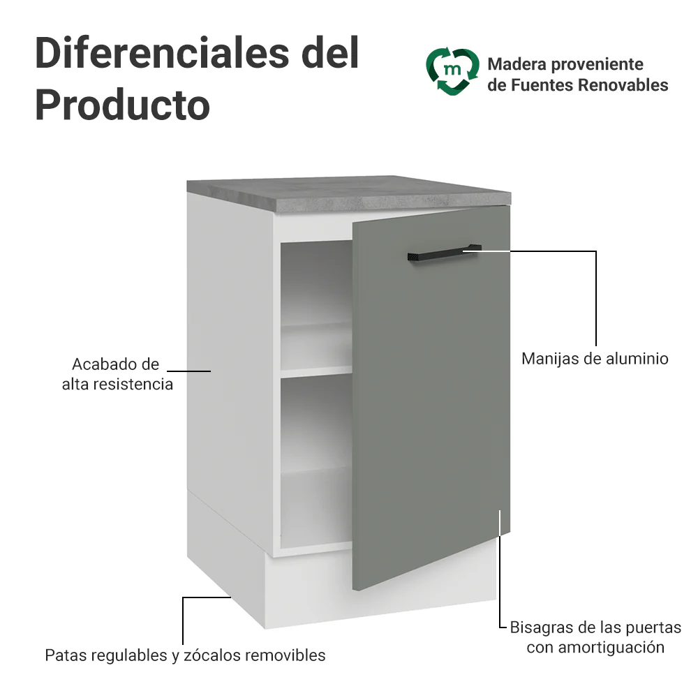 Bajo Mesada 50cm 1 Puerta Blanco/Gris Agata Madesa - Image 3