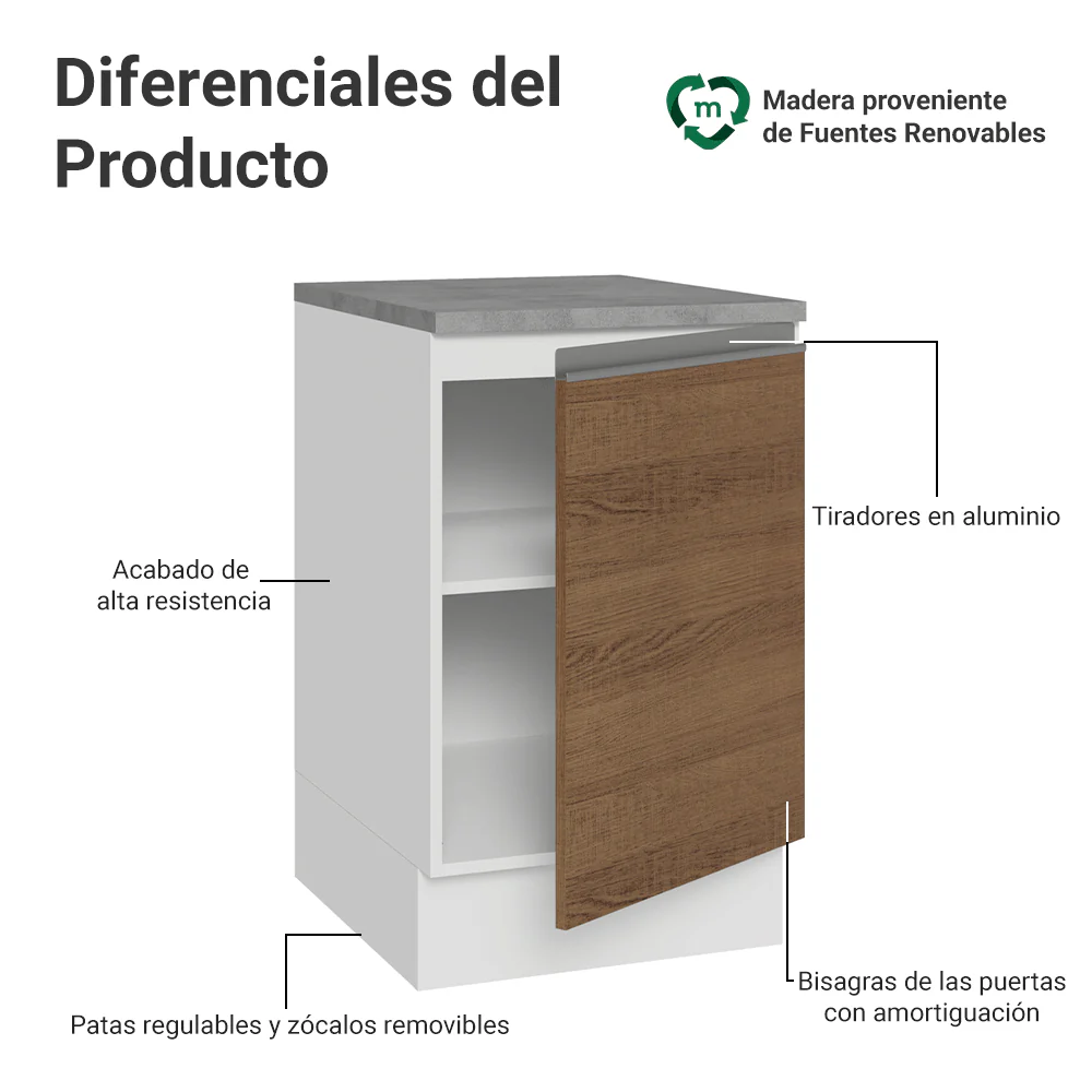 Bajo Mesada 50cm 1 Puerta Blanco/Marrón Glamy Madesa - Image 3