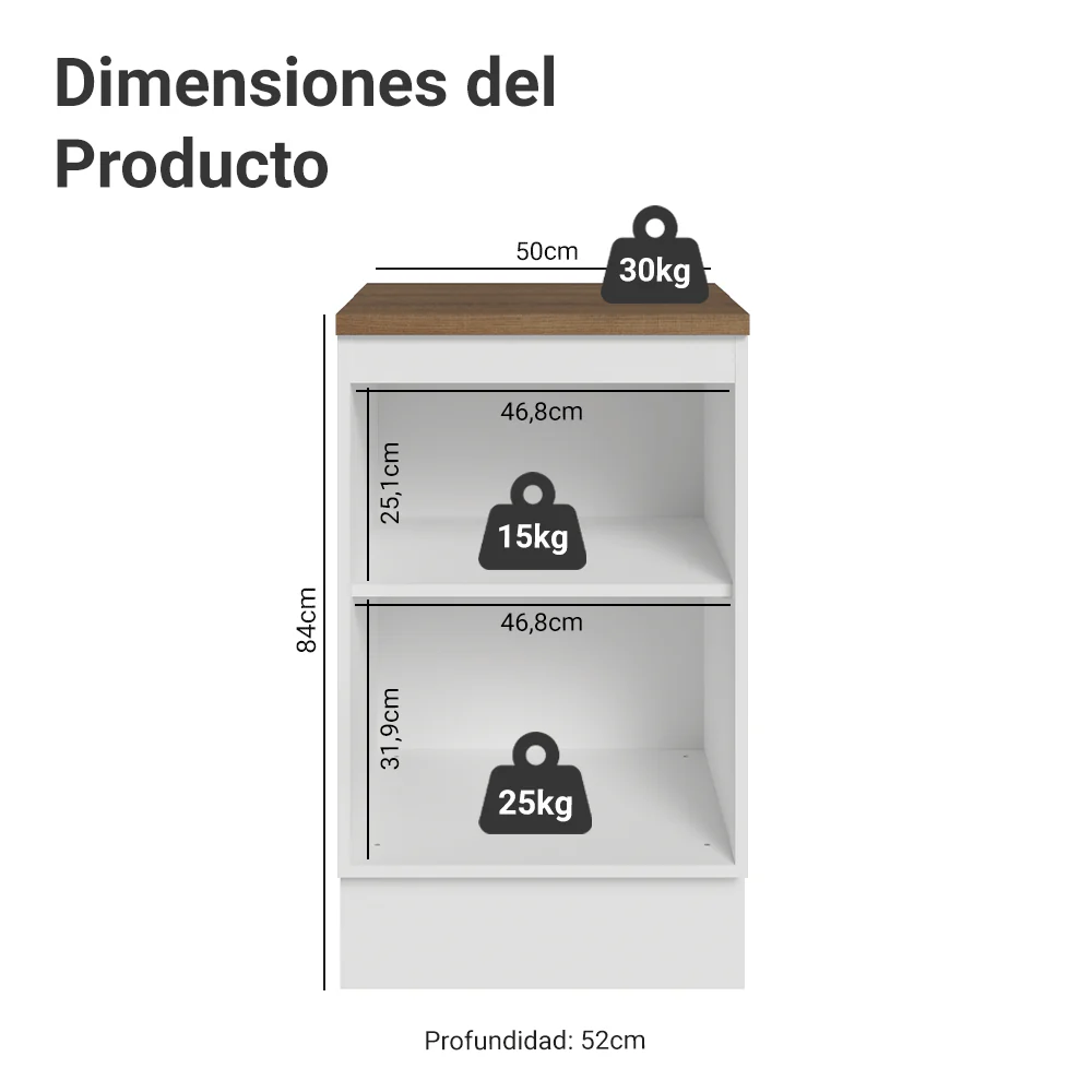 Bajo Mesada 50cm 1 Puerta, Blanco y mesada Marrón Stella Madesa - Image 2
