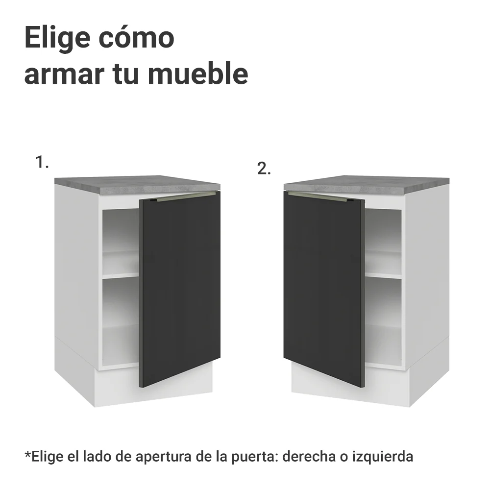 Bajo Mesada 50cm X 60 cm, 1 Puerta (Con Mesada) Blanco/Negro Lux Madesa - Image 4