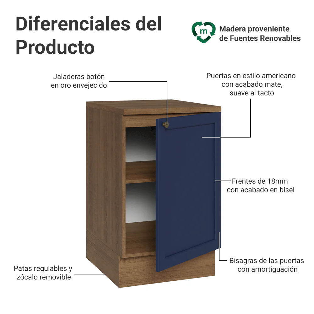 Bajo Mesada 50cm 1 puerta Marrón/Azul Vik Madesa - Image 3