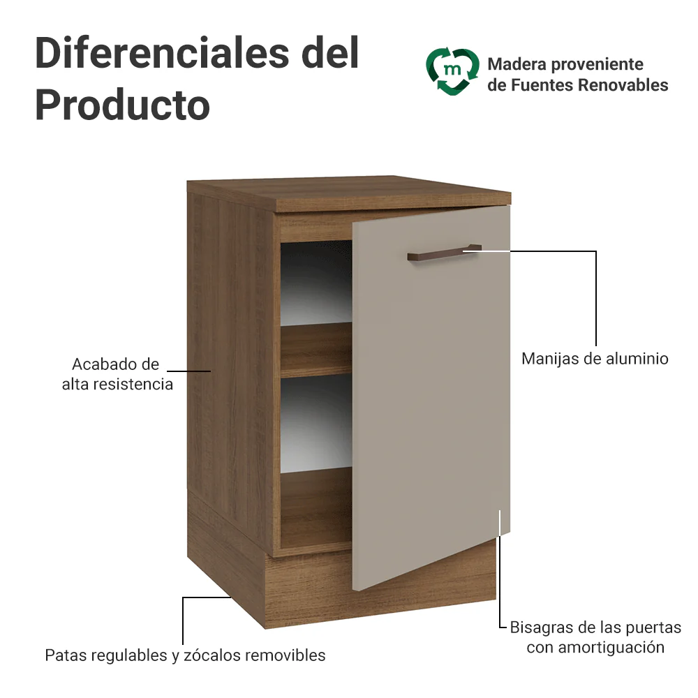 Bajo Mesada 50cm 1 Puerta Marrón/Crema Agata Madesa - Image 3
