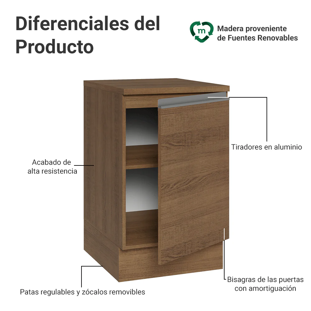 Bajo Mesada 50cm 1 Puerta Marrón Glamy Madesa - Image 3