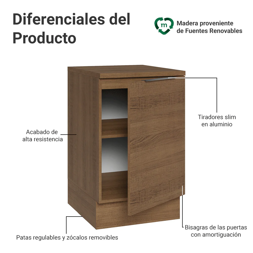 Bajo Mesada 50cm 1 Puerta Marrón Stella Madesa - Image 3