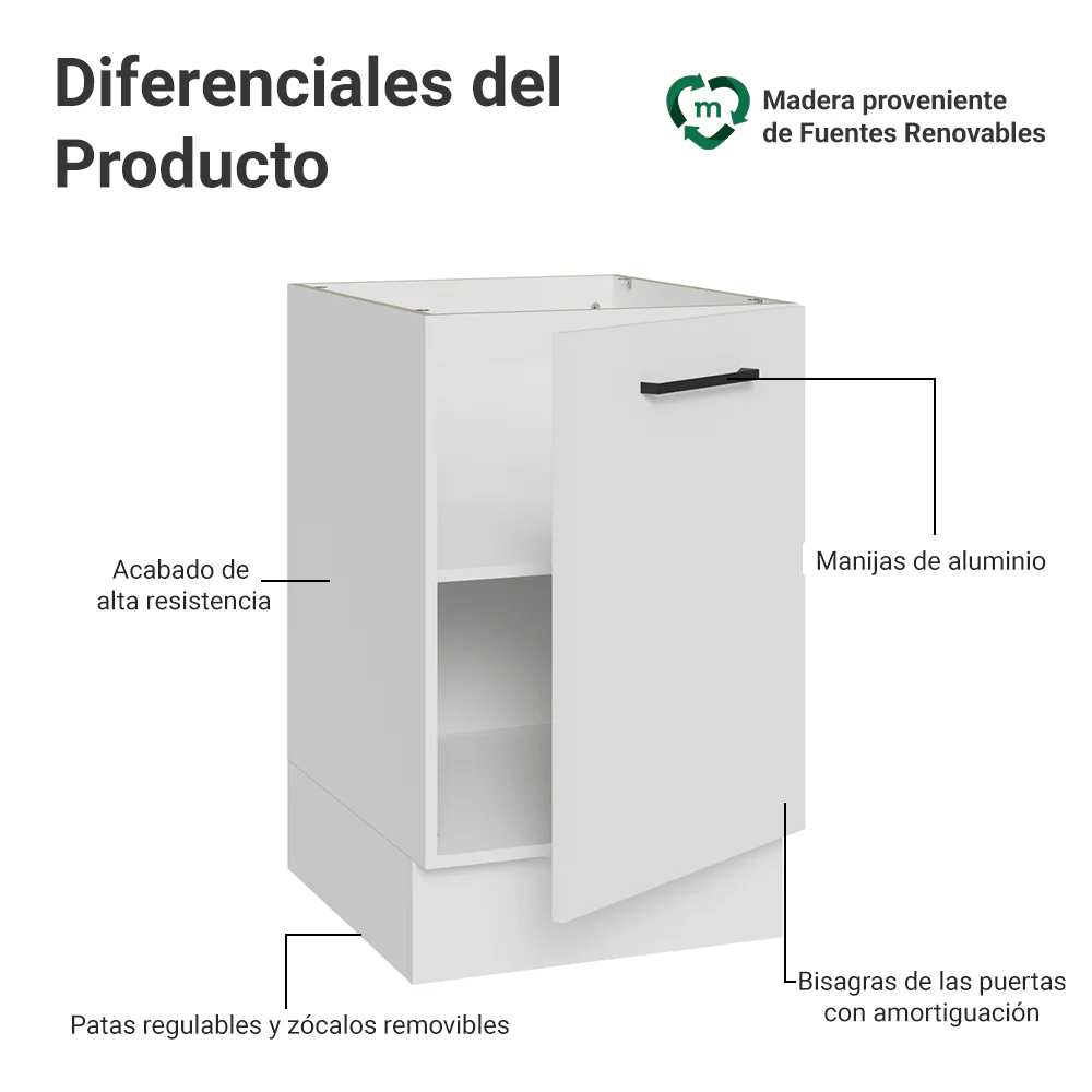 Bajo Mesada 50cm 1 Puerta (Sin Mesada) Blanco Agata Madesa - Image 3