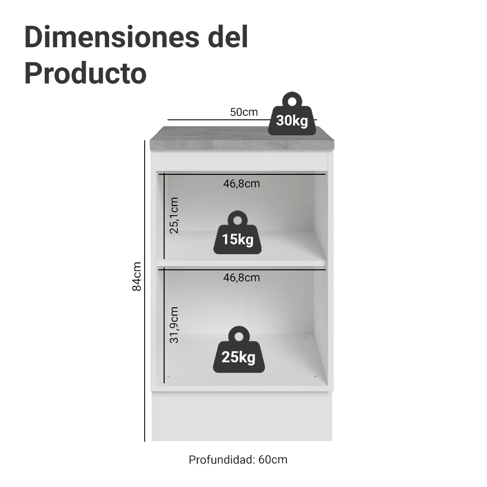 Bajo Mesada 50x60cm 1 Puerta (con mesada) Blanco Glamy - Image 2