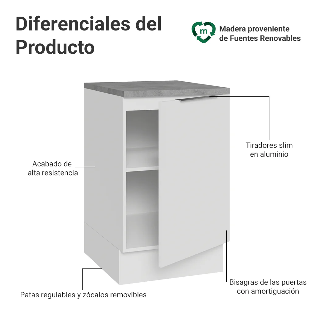Bajo Mesada 50 x 60cm 1 Puerta (con mesada) Blanco Stella - Image 3