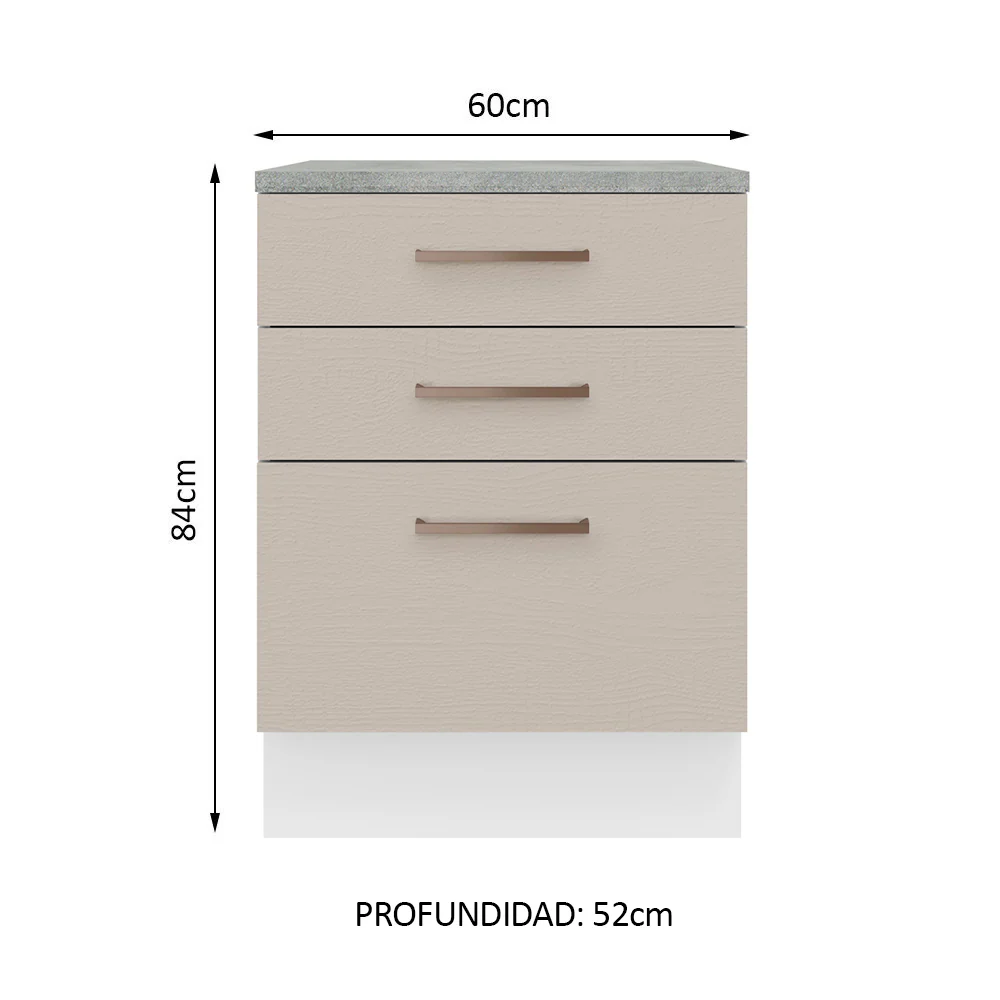 Bajo Mesada 60 cm 3 Cajones Agata Blanco/Crema - Image 2