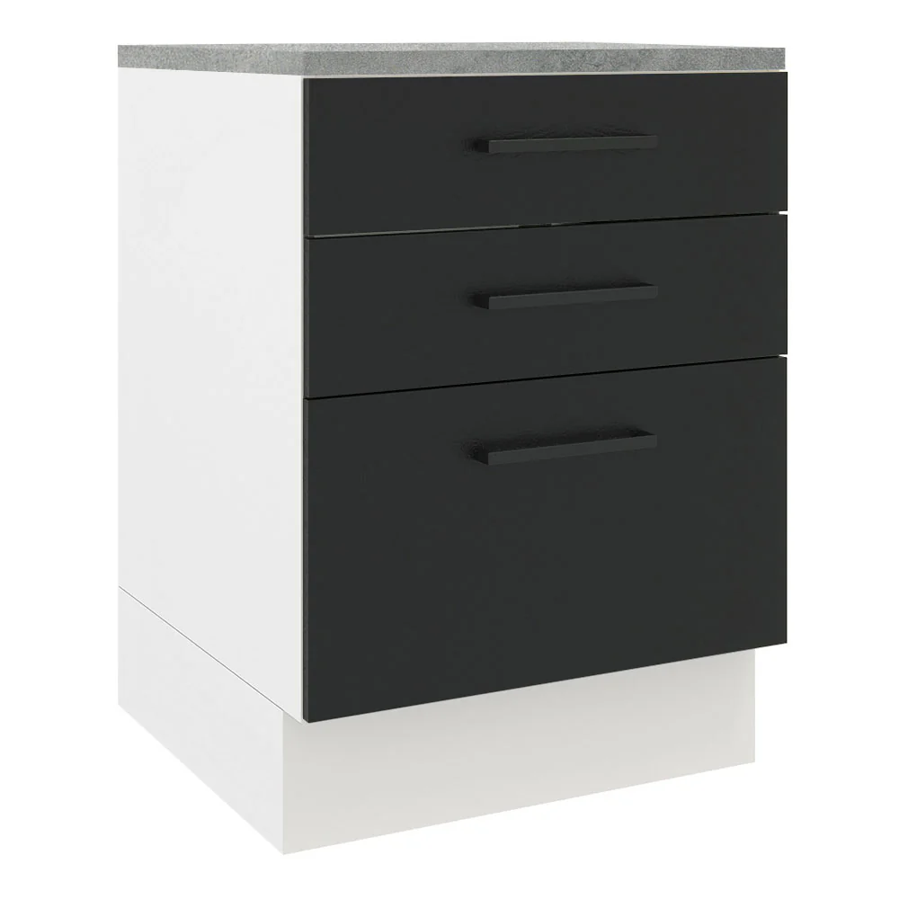 Bajo Mesada 60 cm 3 Cajones Agata Blanco/Negro