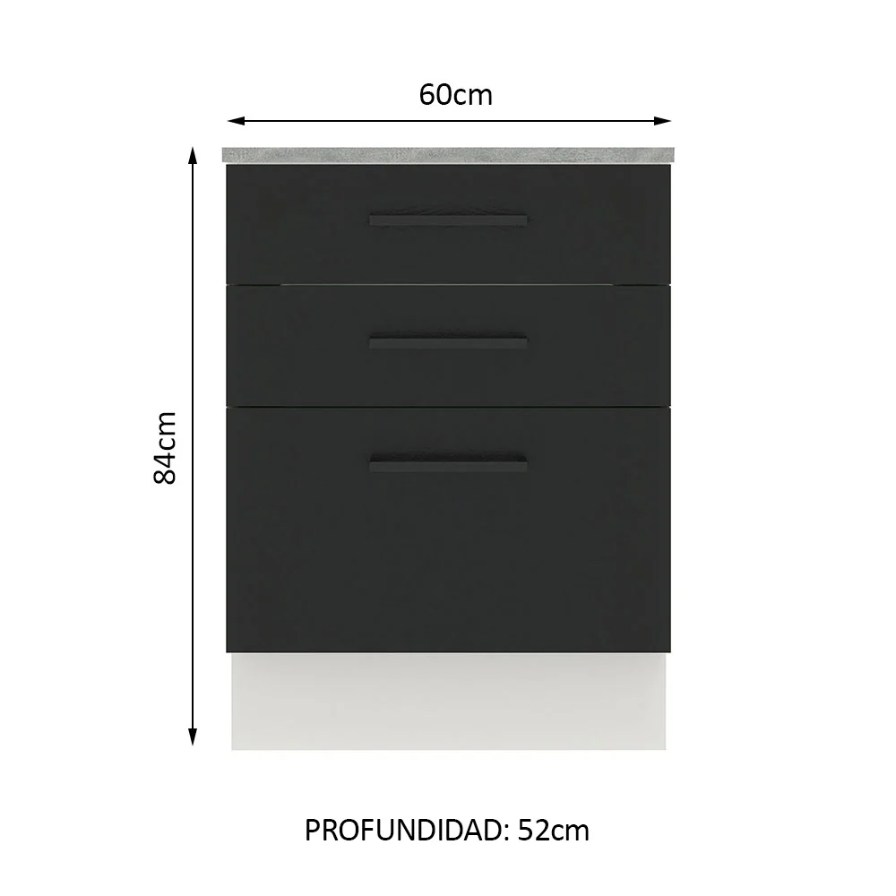 Bajo Mesada 60 cm 3 Cajones Agata Blanco/Negro - Image 2
