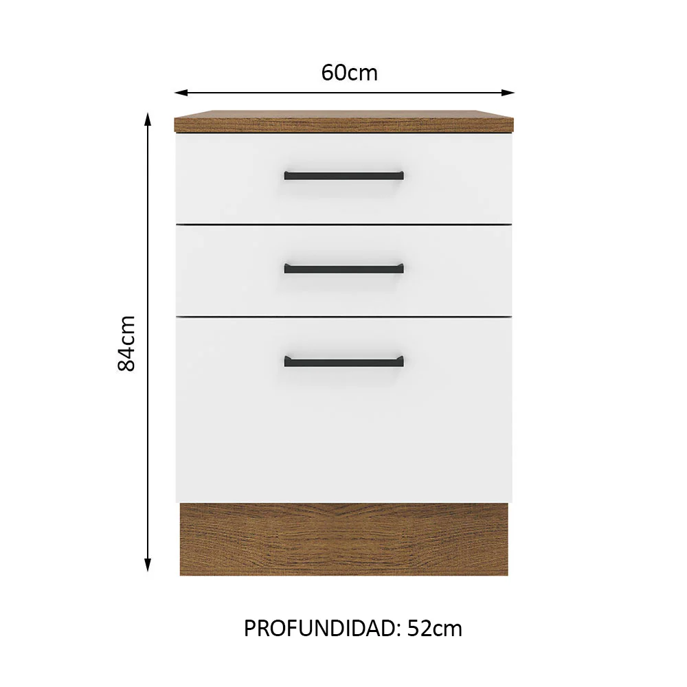 Bajo Mesada 60 cm 3 Cajones Agata Marrón/Blanco - Image 2