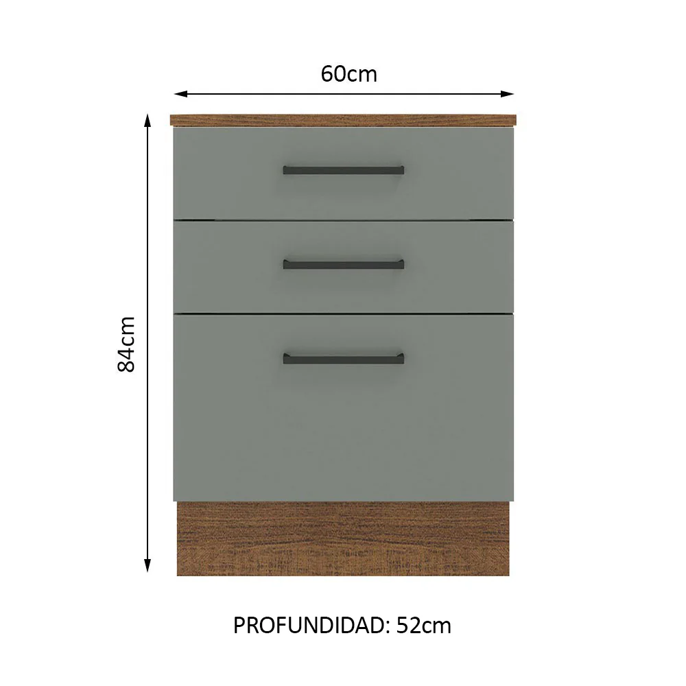 Bajo Mesada 60 cm 3 Cajones Agata Marrón/Gris - Image 2